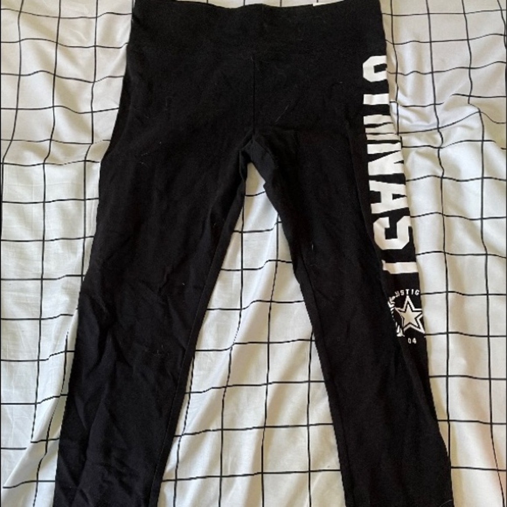 Justice black leggings with white lettering size 14/16 girls